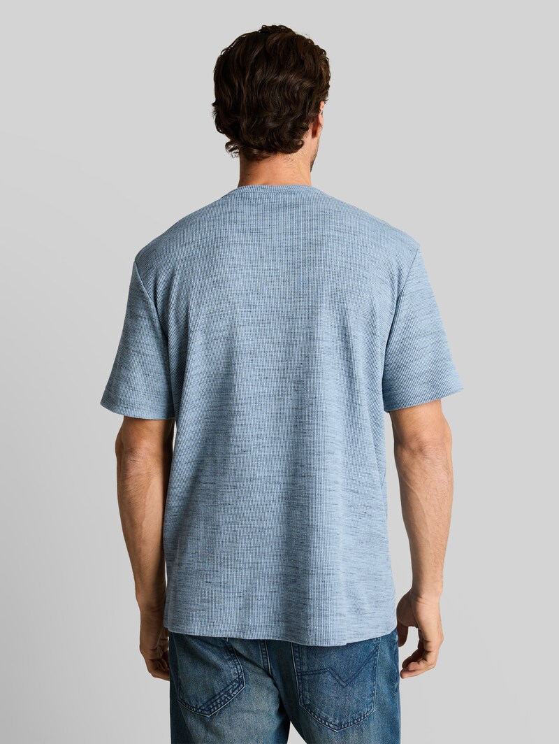 Tom Tailor Henley T-Shirt in Melange-Optik - Blue Grey Waffle Inject