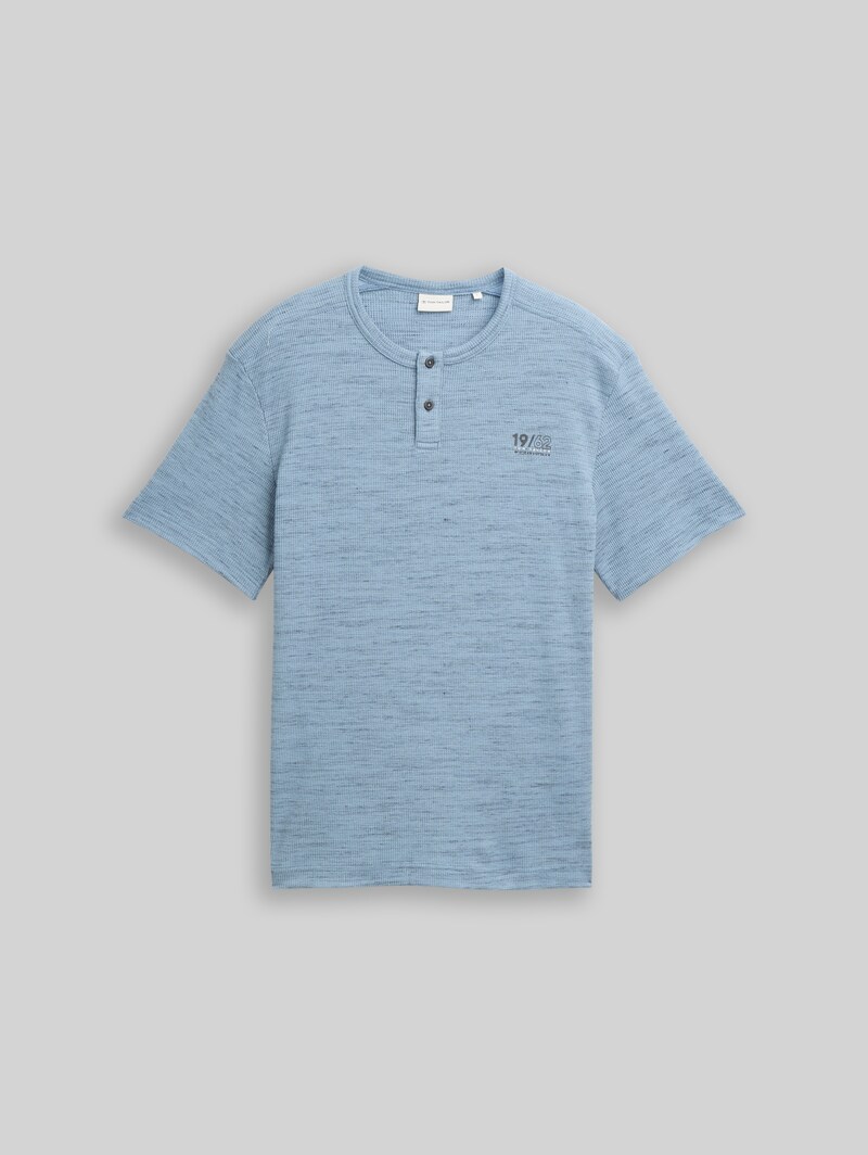 Tom Tailor Henley T-Shirt in Melange-Optik - Blue Grey Waffle Inject