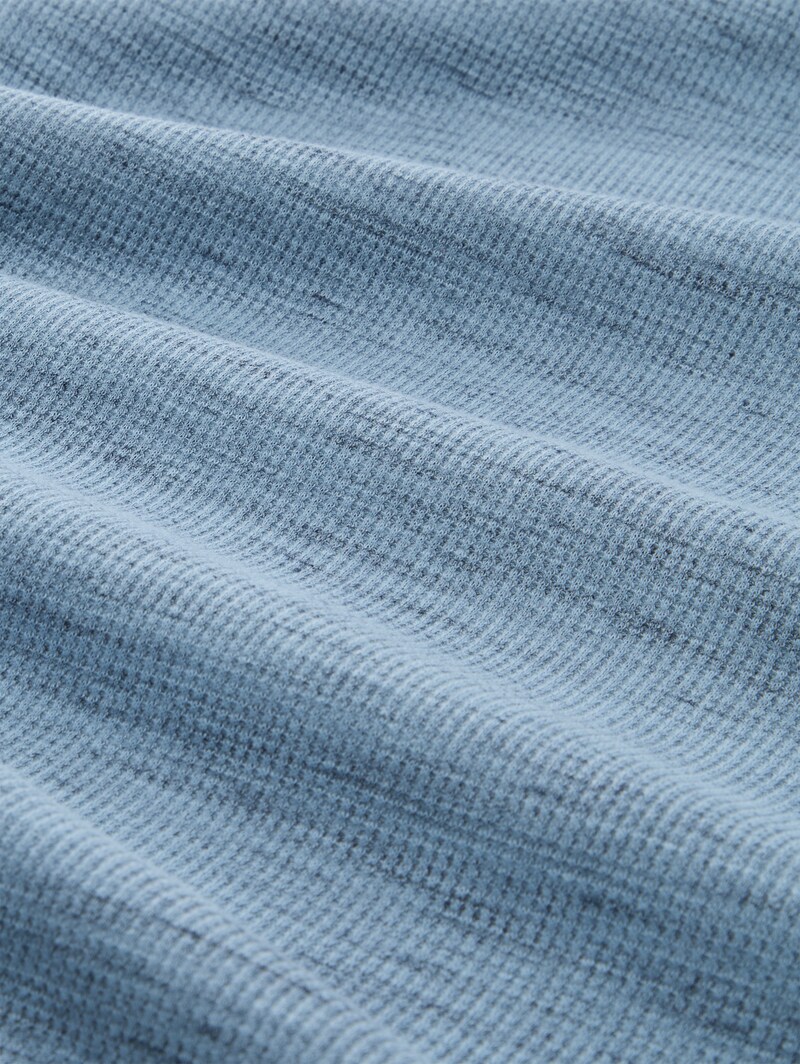 Tom Tailor Henley T-Shirt in Melange-Optik - Blue Grey Waffle Inject
