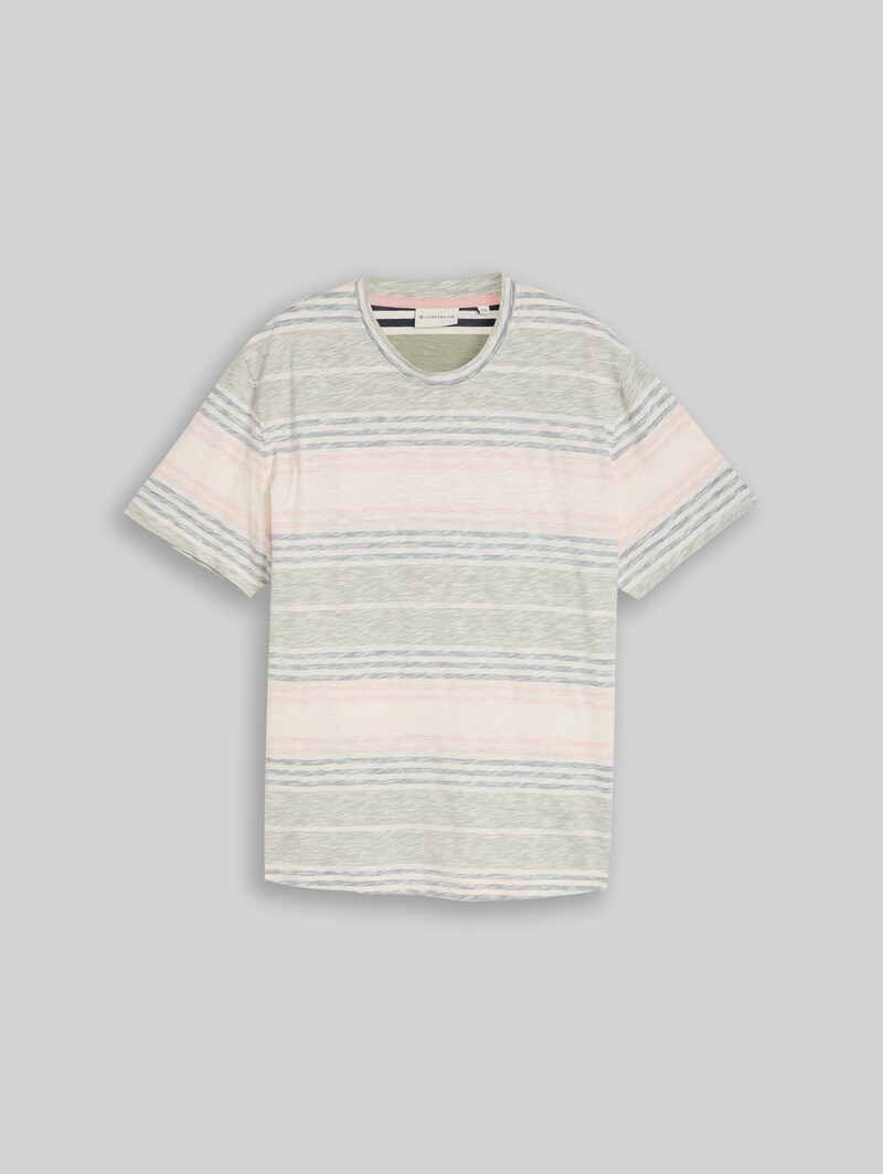 Tom Tailor Plus Size - T-Shirt mit Inside-Out Streifenmuster - Rose Teal Multi Color Stripe