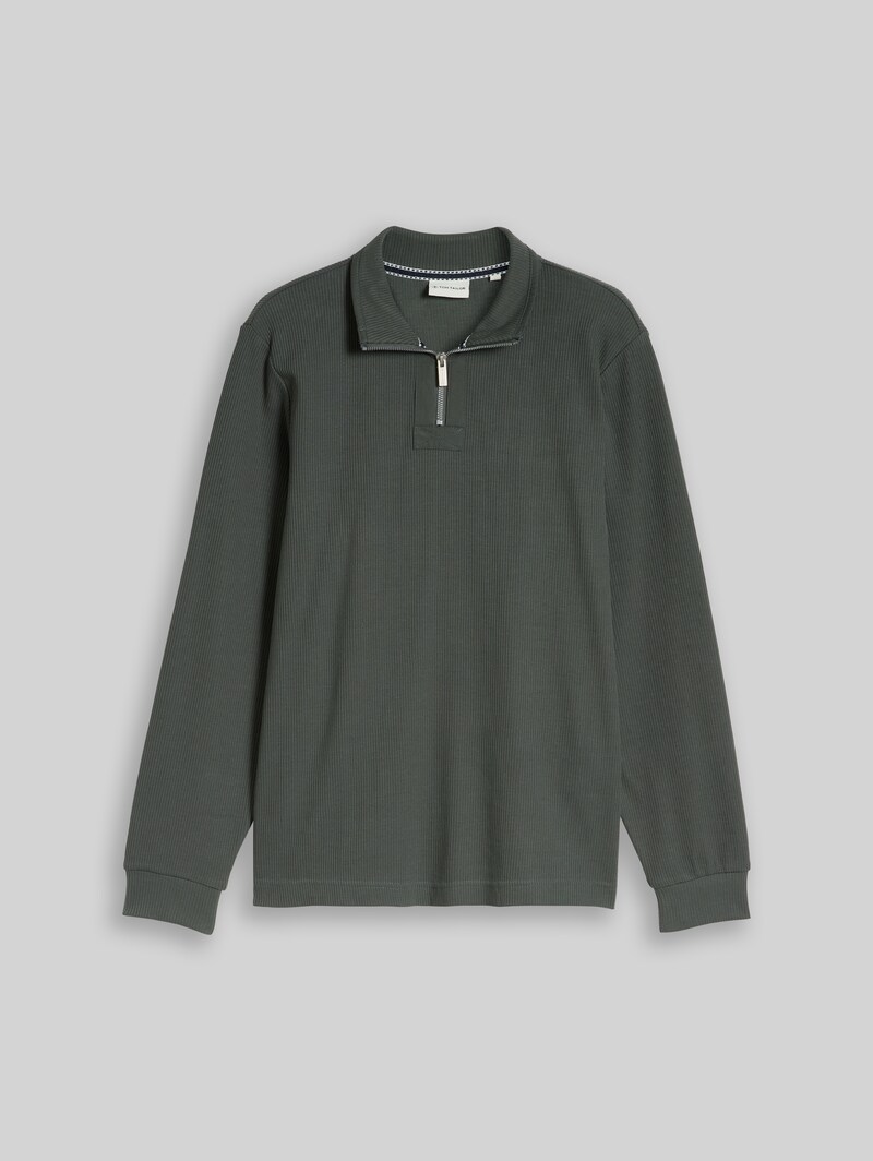 Tom Tailor Troyer Sweatshirt aus Baumwolle - Darkest Olive