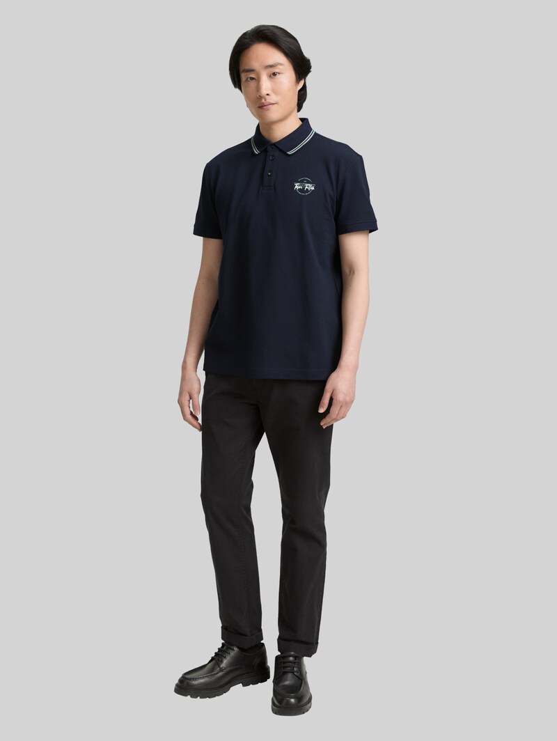 Tom Tailor Piqué Poloshirt mit print - Sky Captain Blue