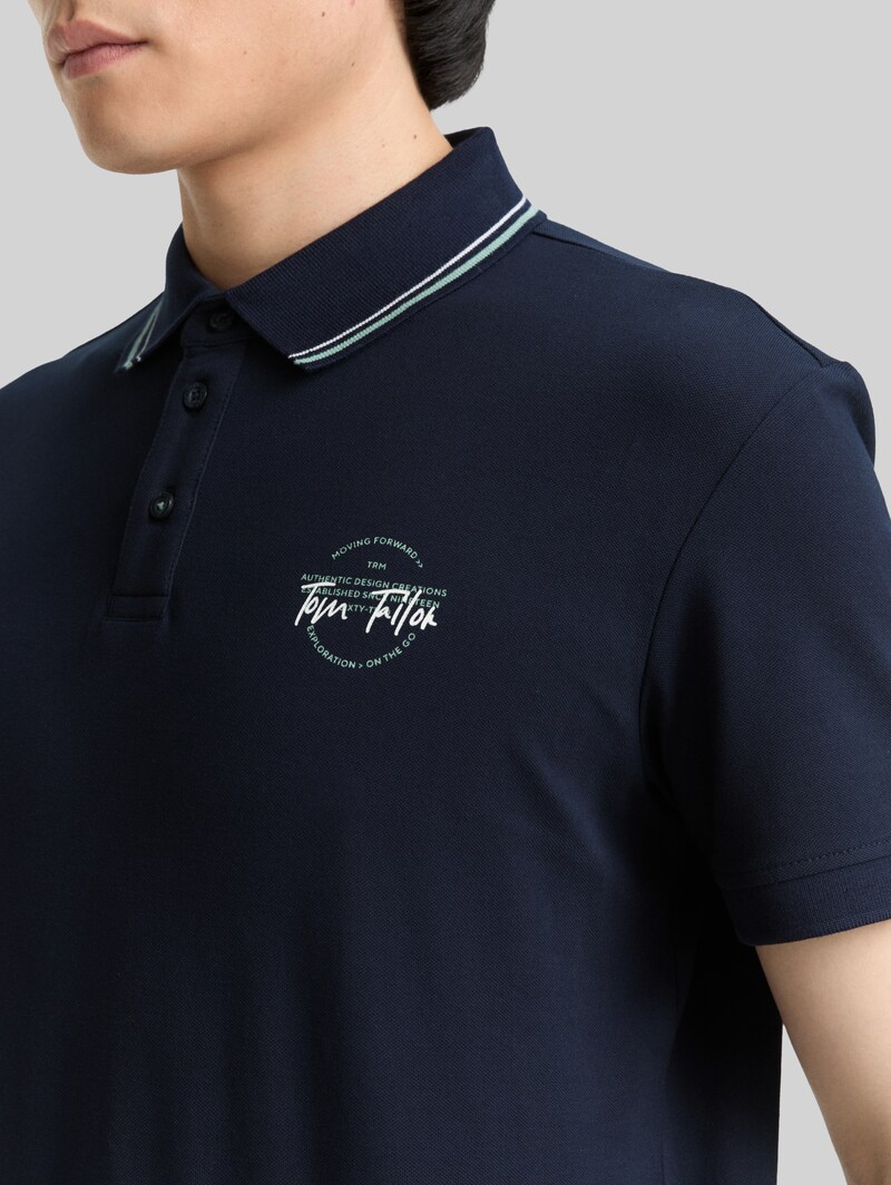 Tom Tailor Piqué Poloshirt mit print - Sky Captain Blue