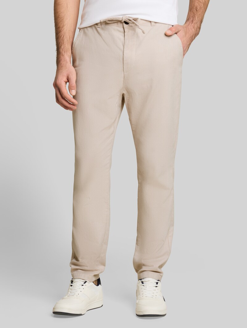 Tom Tailor Regular Tapered Chino Hose mit Kordelzug - Cashew Beige Structure