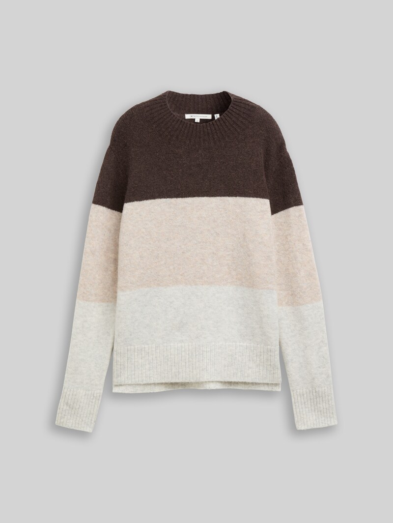 Tom Tailor Strickpullover mit Colour Blocking - Brown Camel Colorblock
