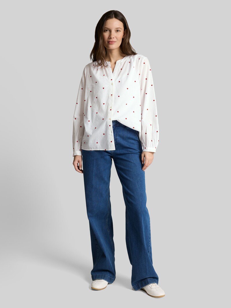 Tom Tailor Bluse mit Herz-Stickerei - White Red Heart Design