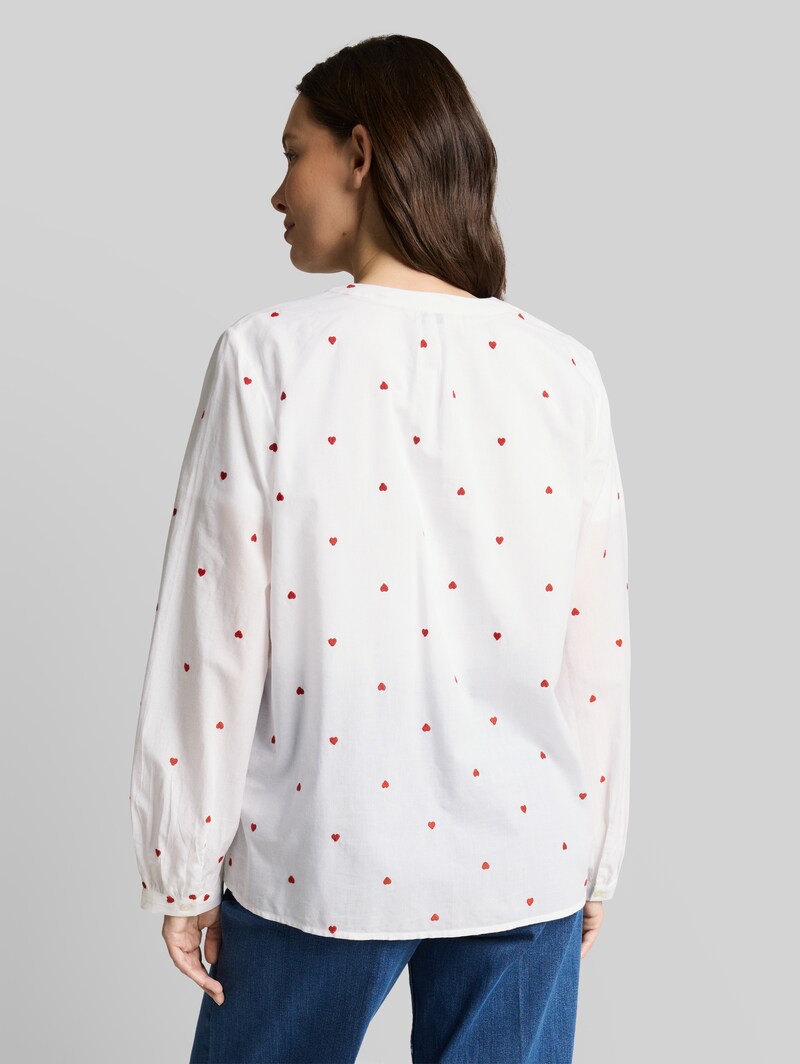 Tom Tailor Bluse mit Herz-Stickerei - White Red Heart Design