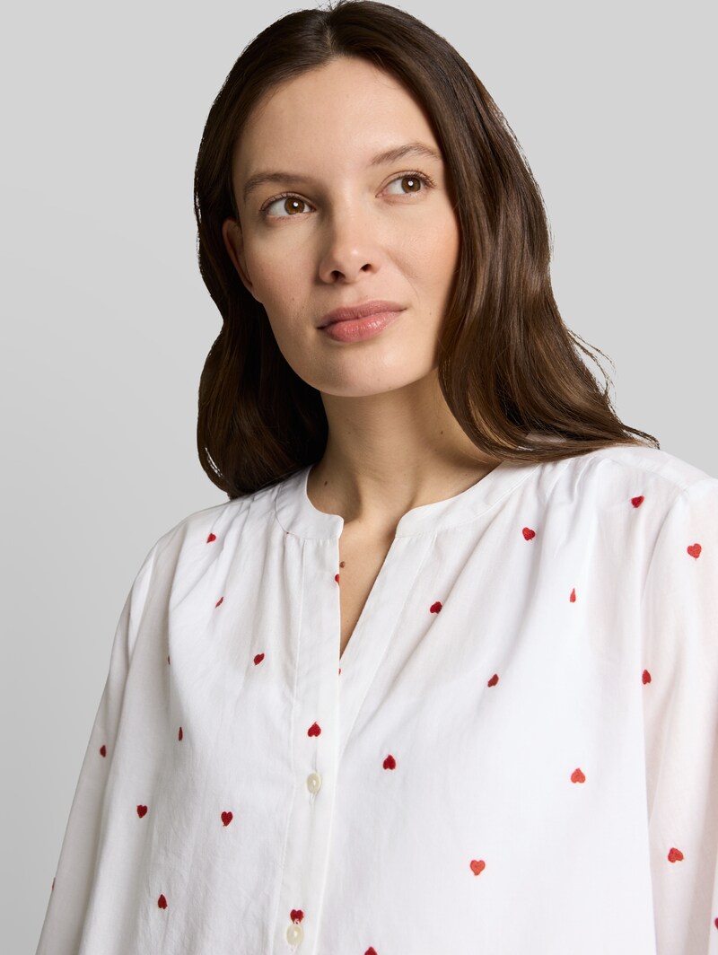 Tom Tailor Bluse mit Herz-Stickerei - White Red Heart Design