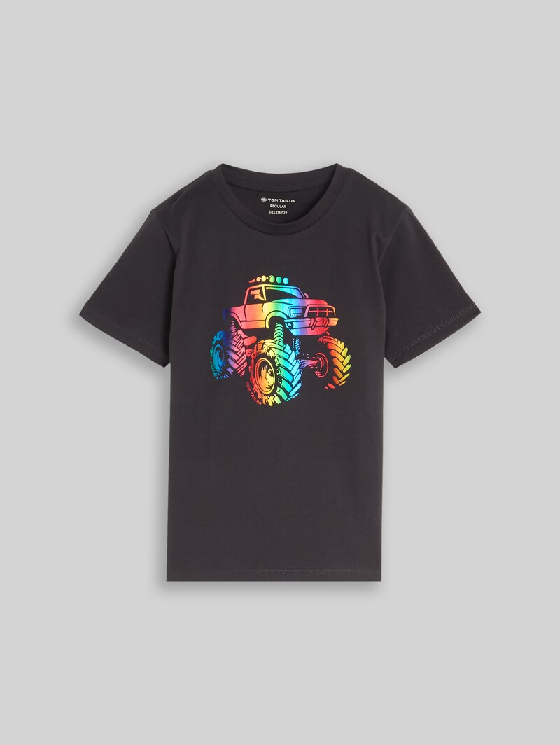 Tom Tailor T-Shirt mit Glitzer-Print - Coal Grey