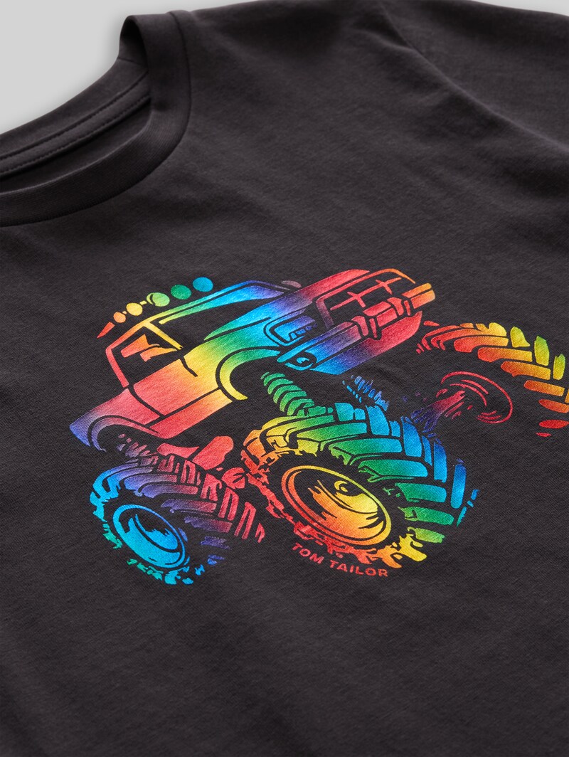 Tom Tailor T-Shirt mit Glitzer-Print - Coal Grey