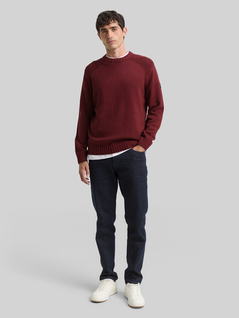 Tom Tailor Strickpullover mit Ripp-Details - Bordeaux Melange