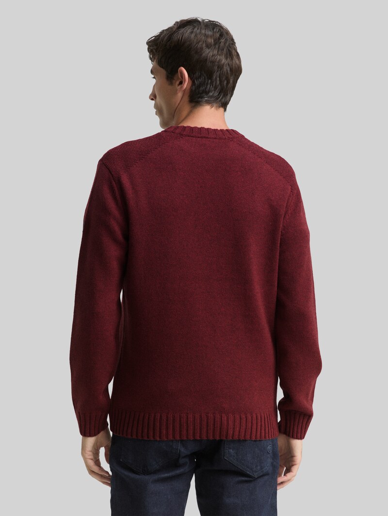 Tom Tailor Strickpullover mit Ripp-Details - Bordeaux Melange