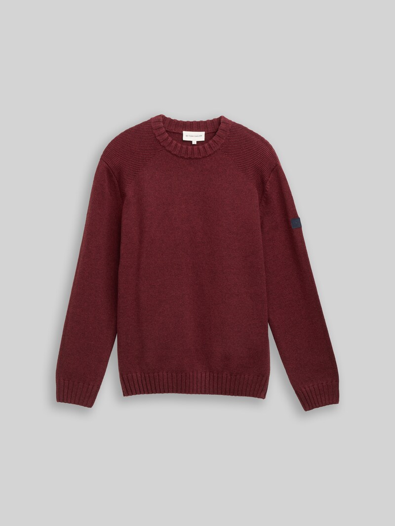 Tom Tailor Strickpullover mit Ripp-Details - Bordeaux Melange