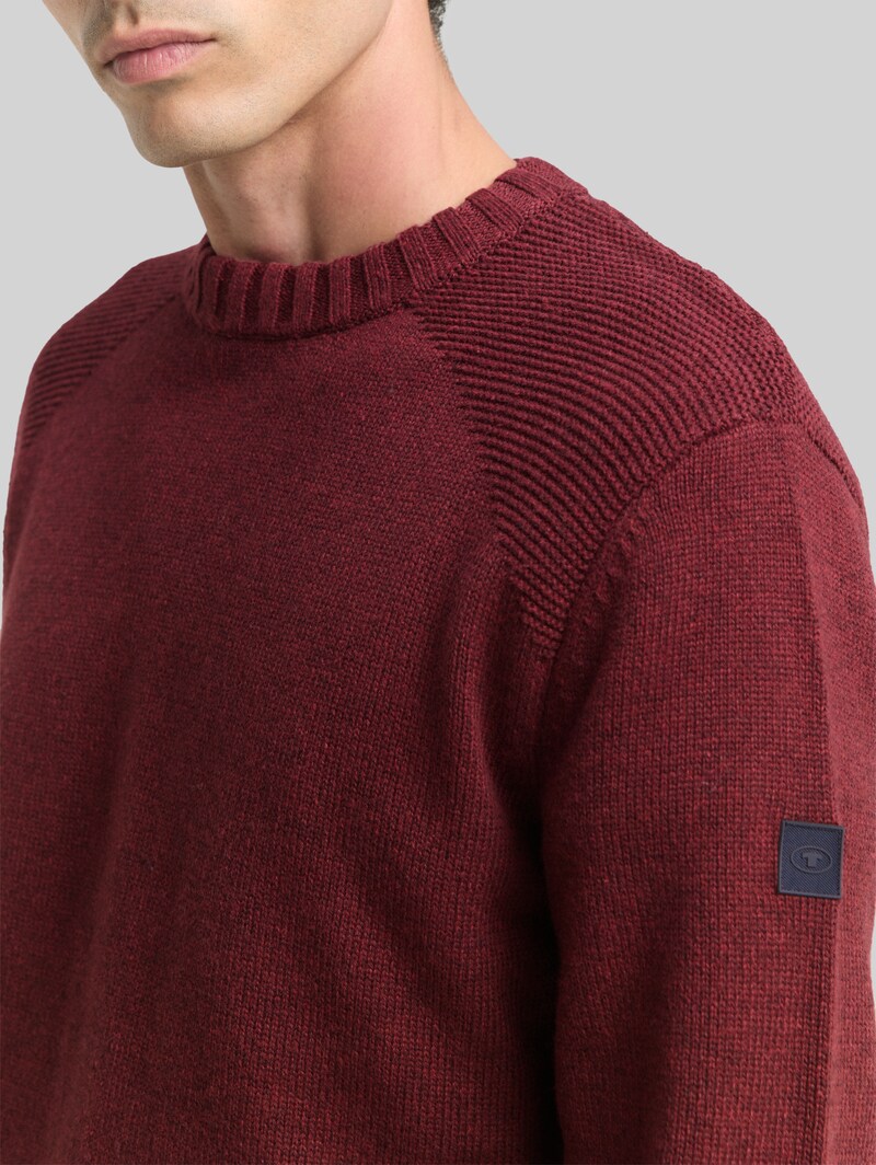 Tom Tailor Strickpullover mit Ripp-Details - Bordeaux Melange