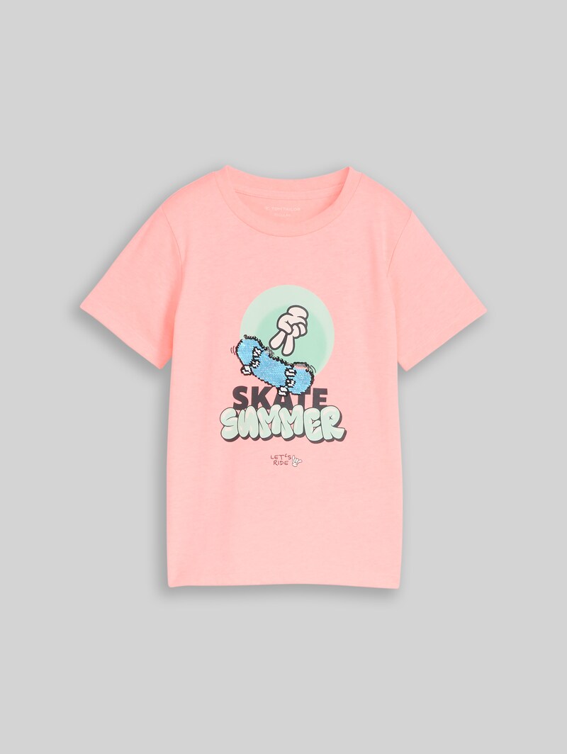 Tom Tailor T-Shirt mit Wendepailletten - Soft Neon Pink