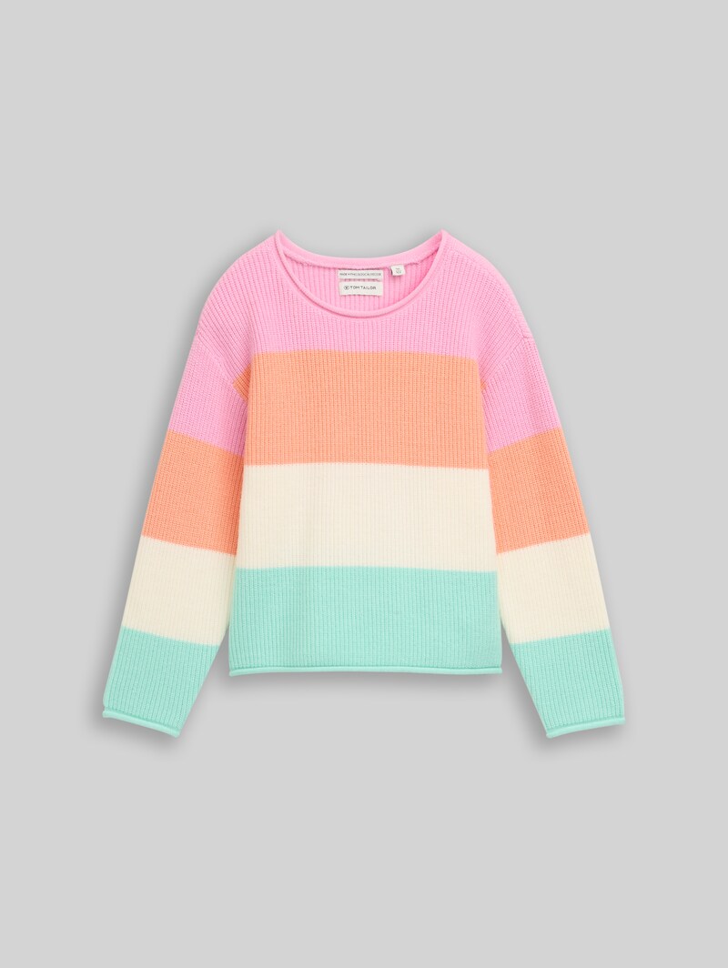 Tom Tailor Cropped Strickpullover mit Rundhalsausschnitt - Very Big Multicolor Stripe