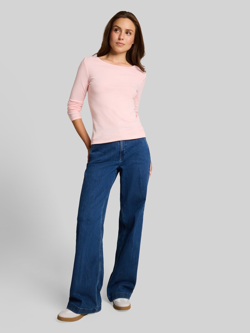 Tom Tailor Slim Fit Langarmshirt mit U-Boot-Ausschnitt - Light Pastel Pink