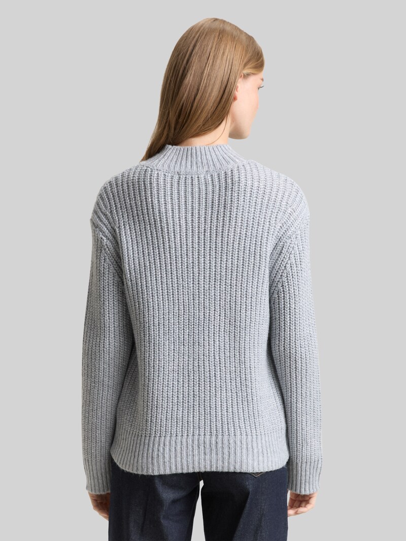 Tom Tailor Relaxed Fit Strickpullover mit Glitzer-Effekt - Cement Grey Mélange