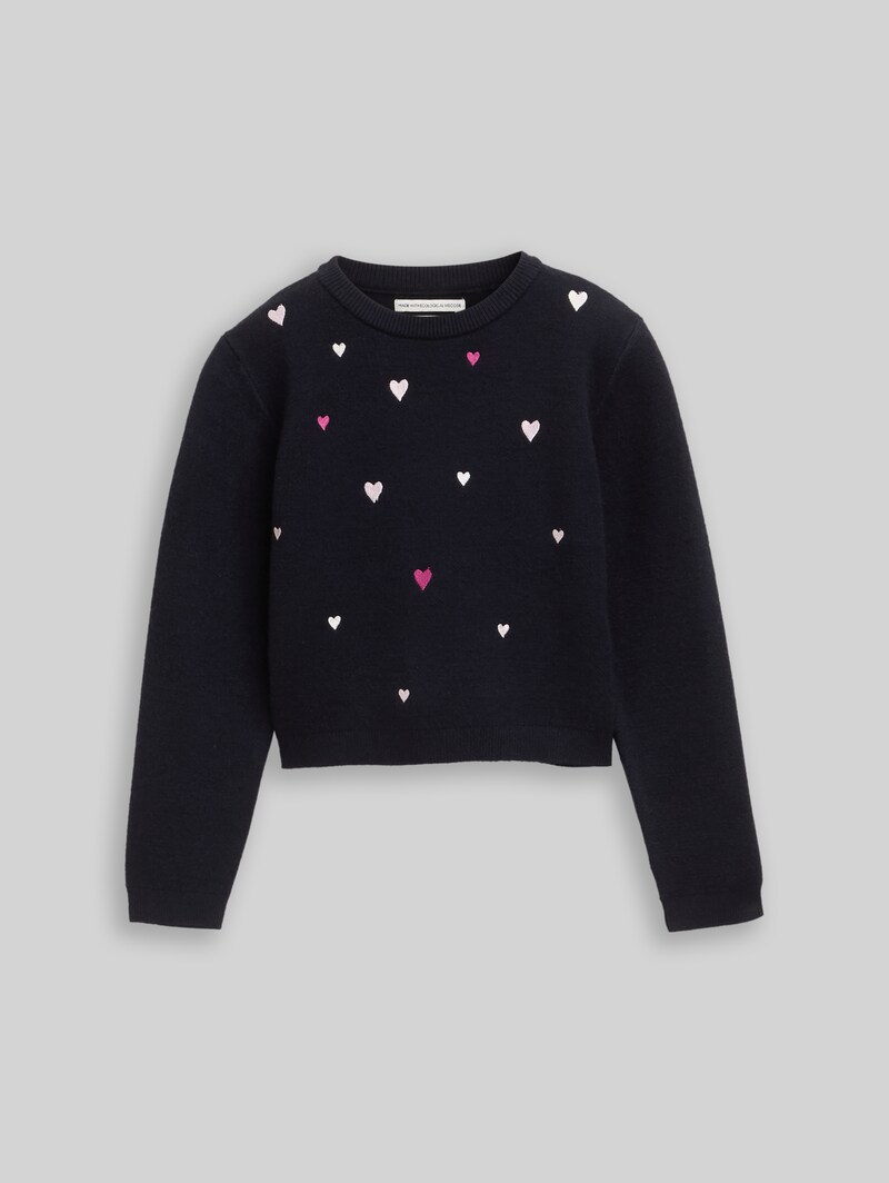 Tom Tailor Cropped Strickpullover mit Stickerei - Sky Captain Blue