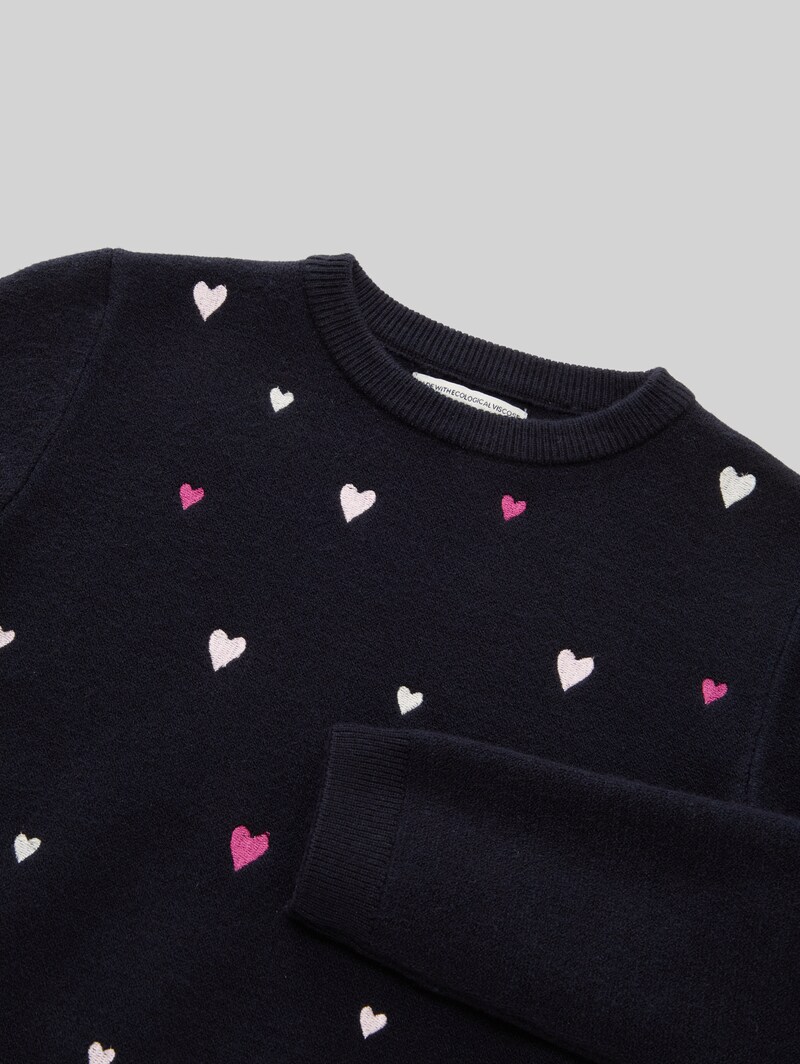 Tom Tailor Cropped Strickpullover mit Stickerei - Sky Captain Blue
