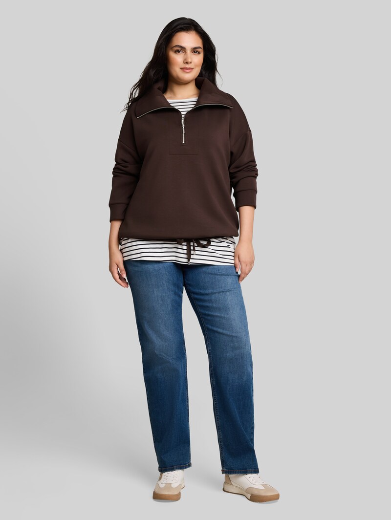 Tom Tailor Plus Size - Troyer Sweatshirt aus Scuba - Java Dark Brown