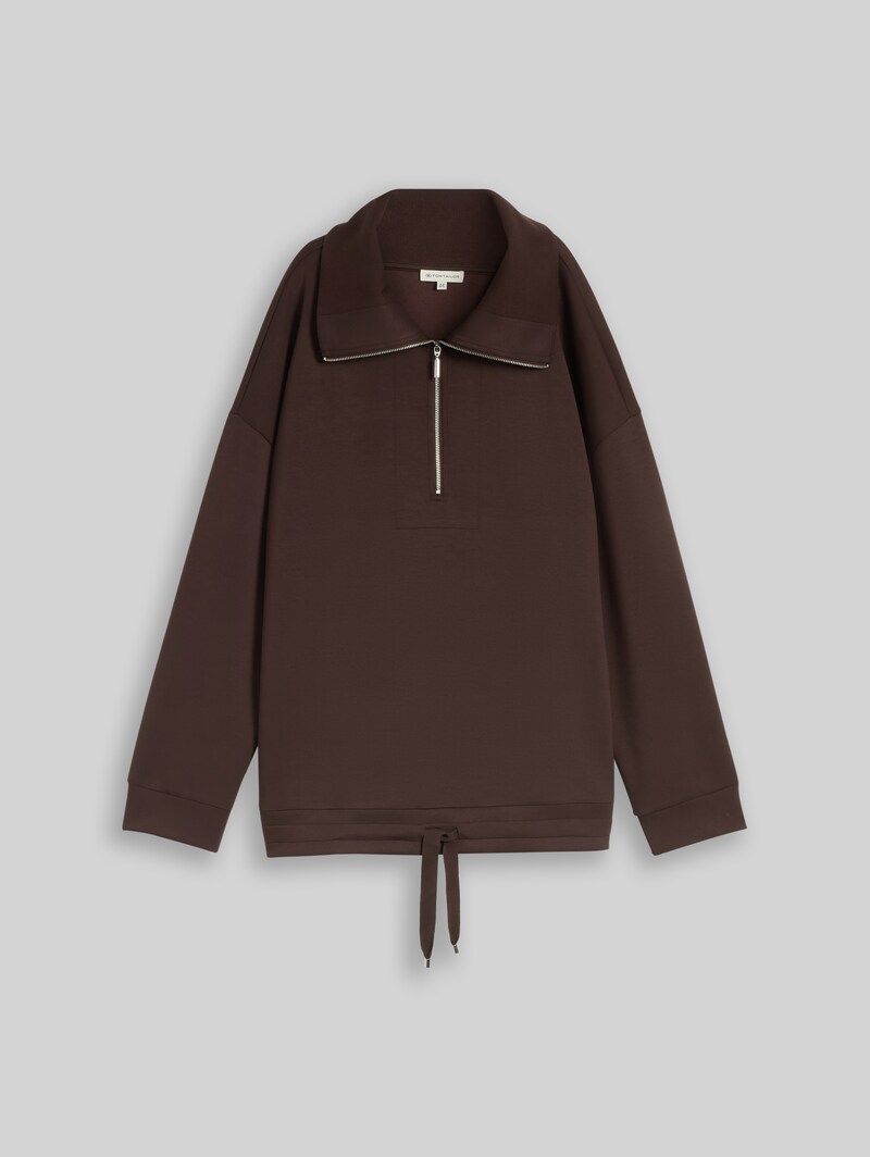 Tom Tailor Plus Size - Troyer Sweatshirt aus Scuba - Java Dark Brown