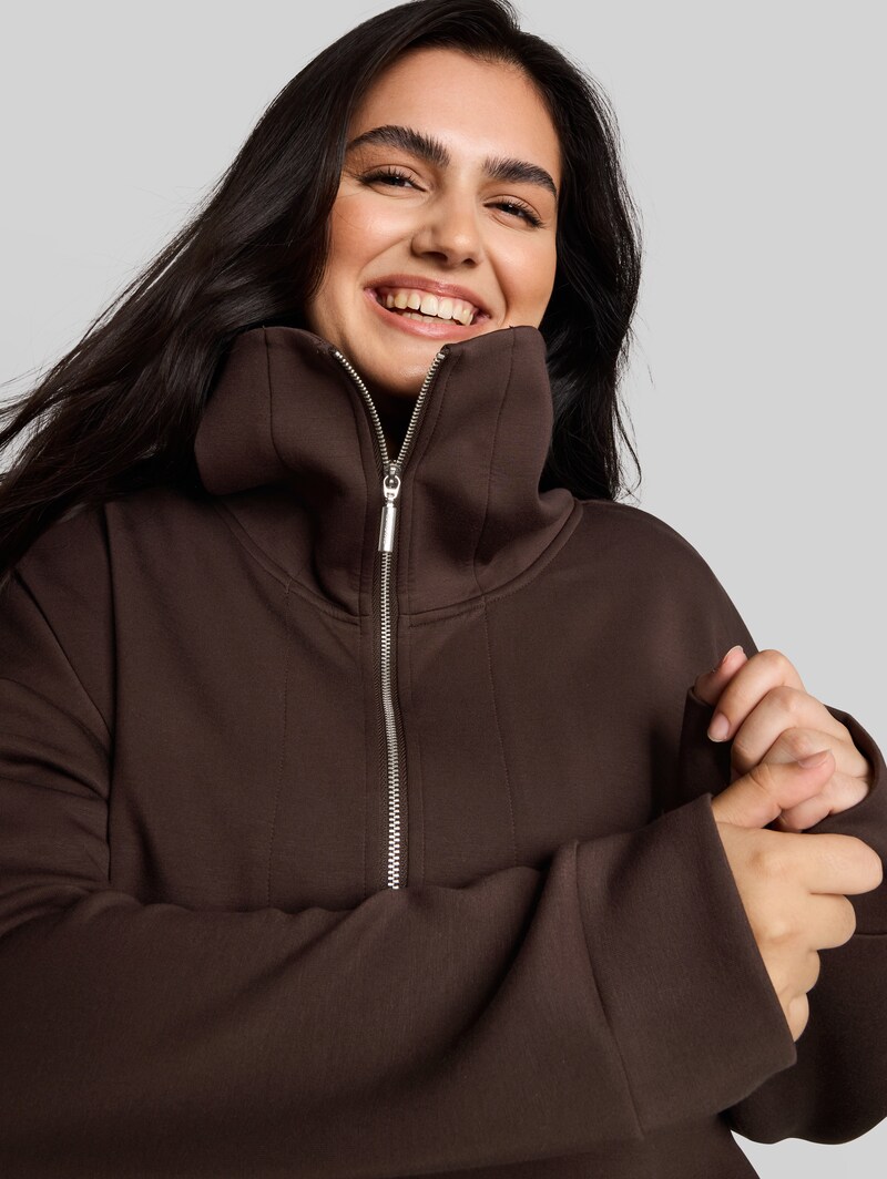 Tom Tailor Plus Size - Troyer Sweatshirt aus Scuba - Java Dark Brown