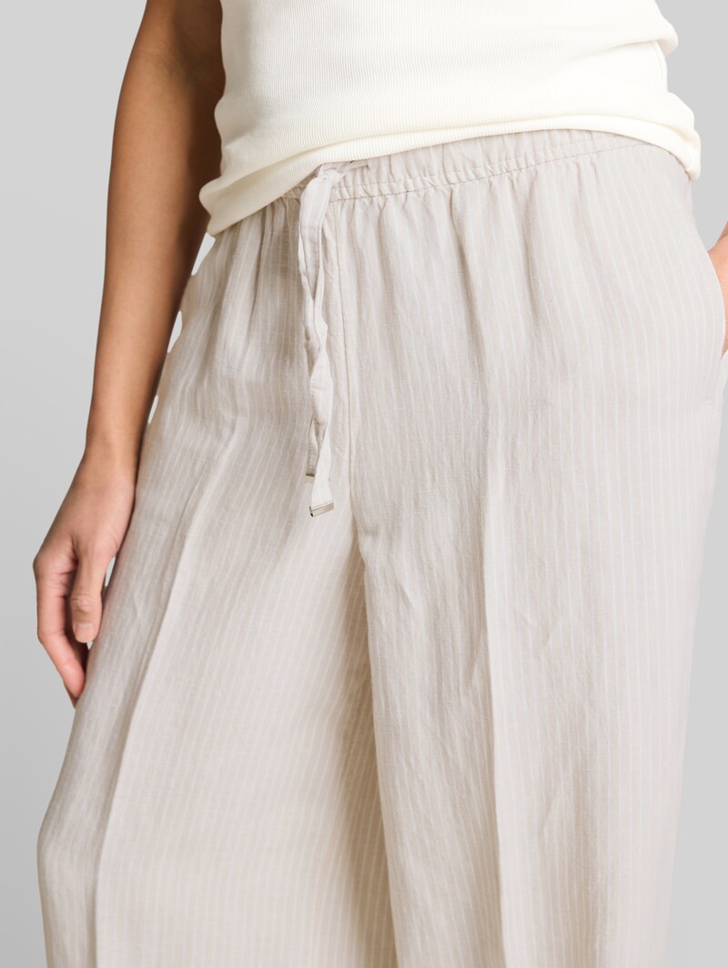Tom Tailor Loose Fit Hose mit Leinenanteil - Taupe White Irregular Stripe