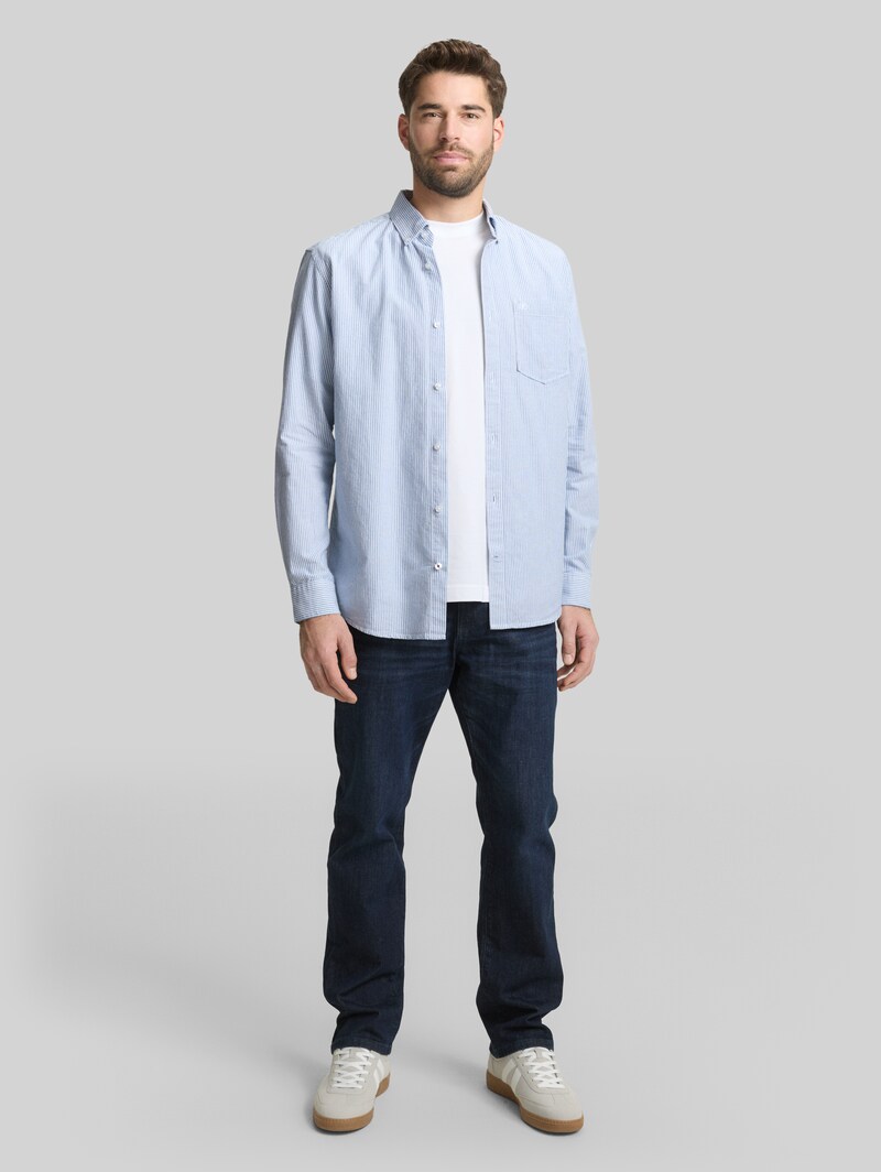 Tom Tailor Regular Fit Hemd mit Brusttasche - Blue Petrol Stripe