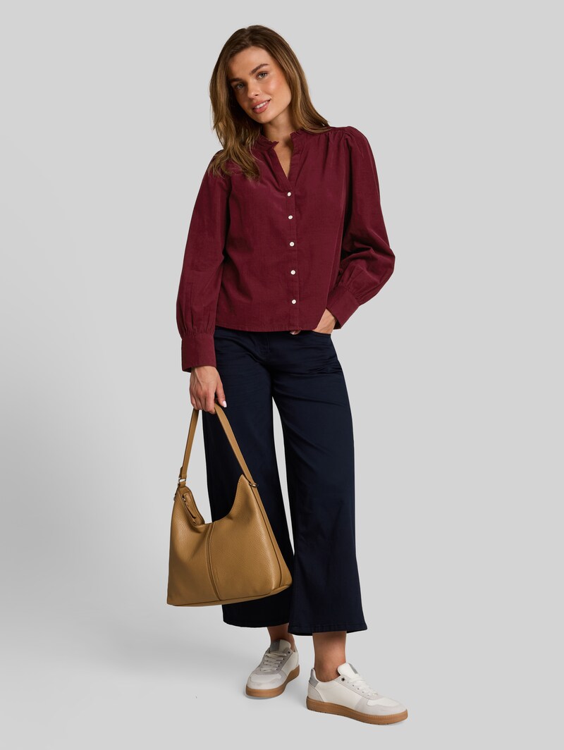 Tom Tailor Cordbluse mit Rüschenkragen - Preppy Plum