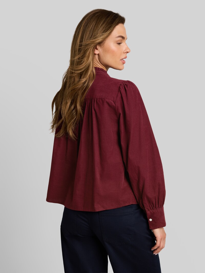 Tom Tailor Cordbluse mit Rüschenkragen - Preppy Plum