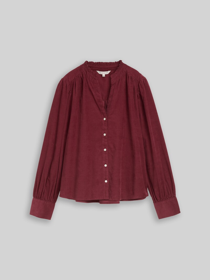 Tom Tailor Cordbluse mit Rüschenkragen - Preppy Plum