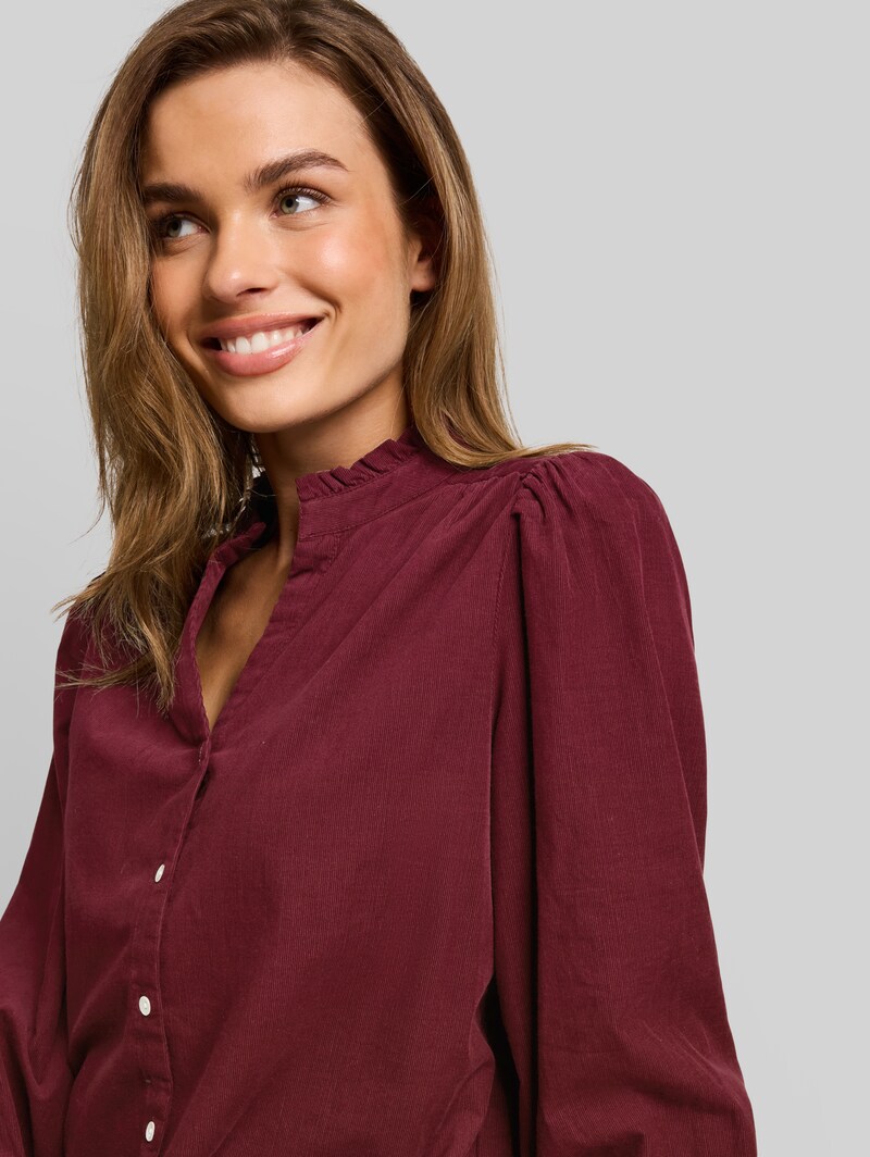 Tom Tailor Cordbluse mit Rüschenkragen - Preppy Plum