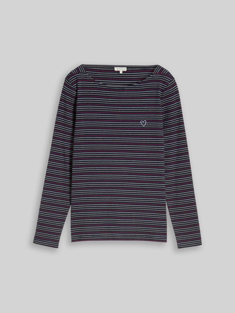 Tom Tailor Langarmshirt mit Herz-Stickerei - Blue Pink Beige Stripe