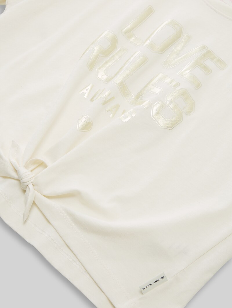 Tom Tailor Cropped T-Shirt mit Koten-Detail - Wool White