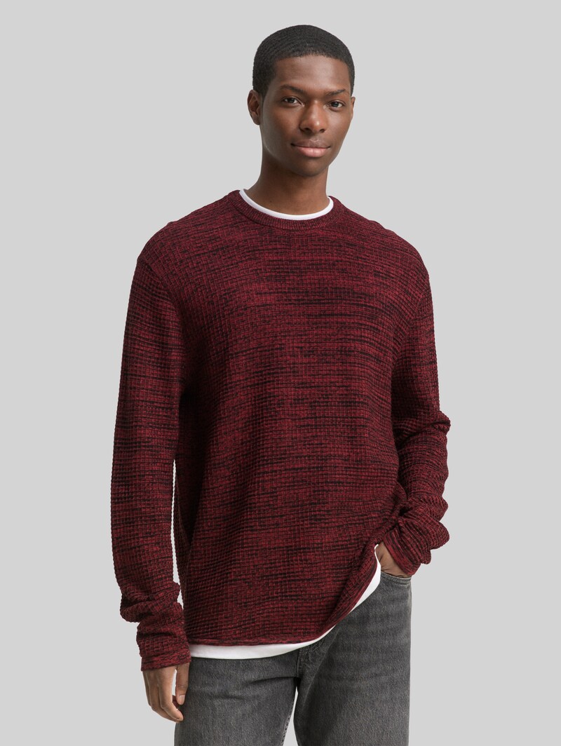 Tom Tailor Strickpullover im 2-in-1-Look - Burned Red Black Mouline Tom Tailor Strickpullover im 2-in-1-Look - Burned Red Black Mouline