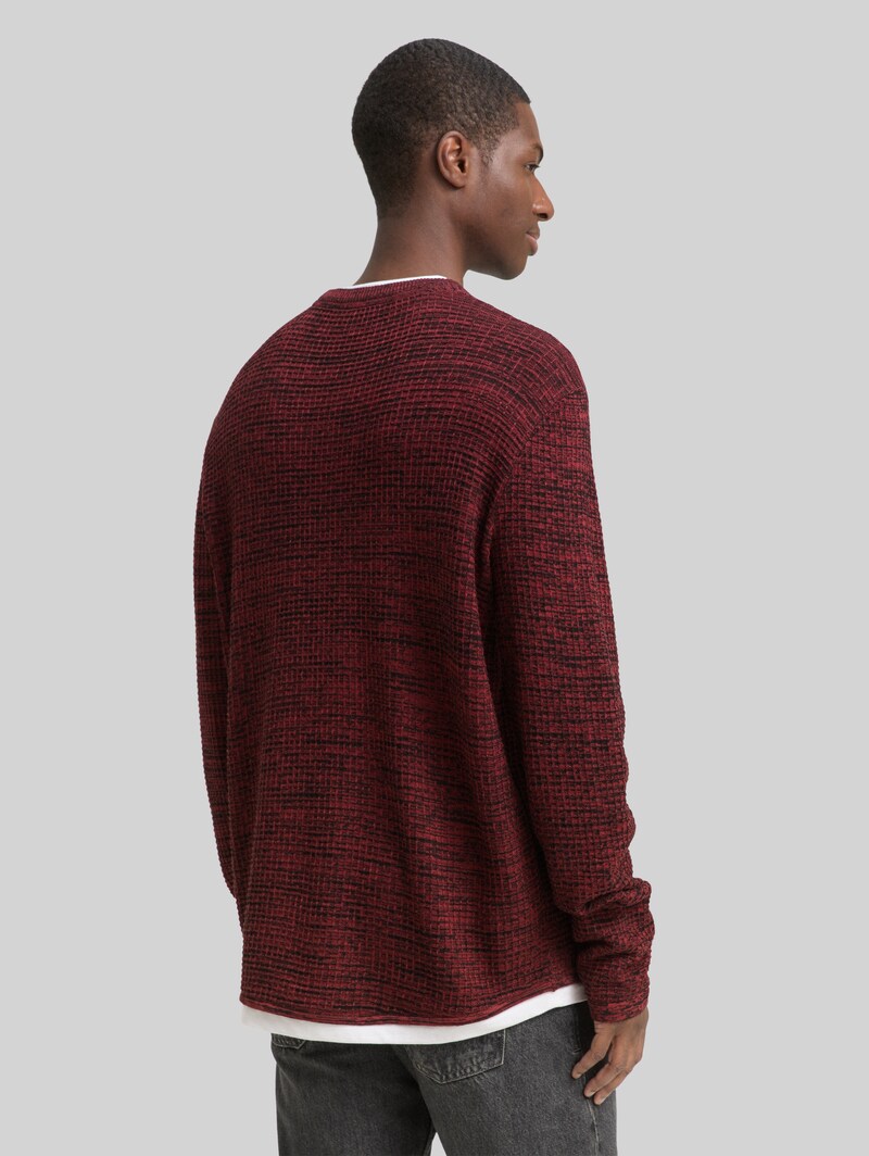 Tom Tailor Strickpullover im 2-in-1-Look - Burned Red Black Mouline