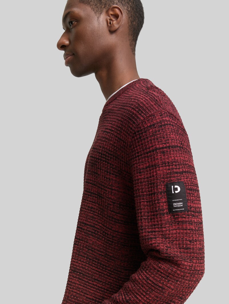 Tom Tailor Strickpullover im 2-in-1-Look - Burned Red Black Mouline