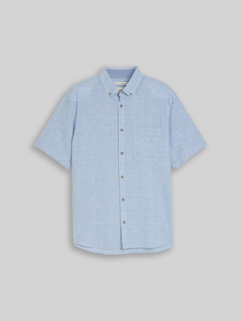 Tom Tailor Regular Fit Kurzarmhemd mit Leinenanteil - Bleeched Blue Check