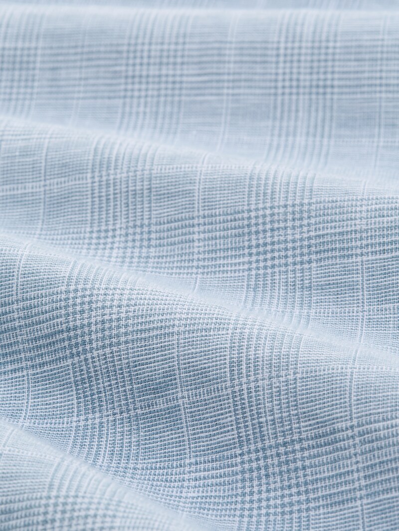 Tom Tailor Regular Fit Kurzarmhemd mit Leinenanteil - Bleeched Blue Check