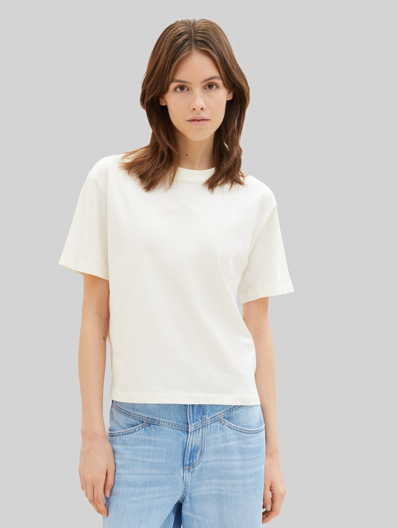 Tom Tailor Boxy Fit T-Shirt aus Baumwolle - Gardenia White
