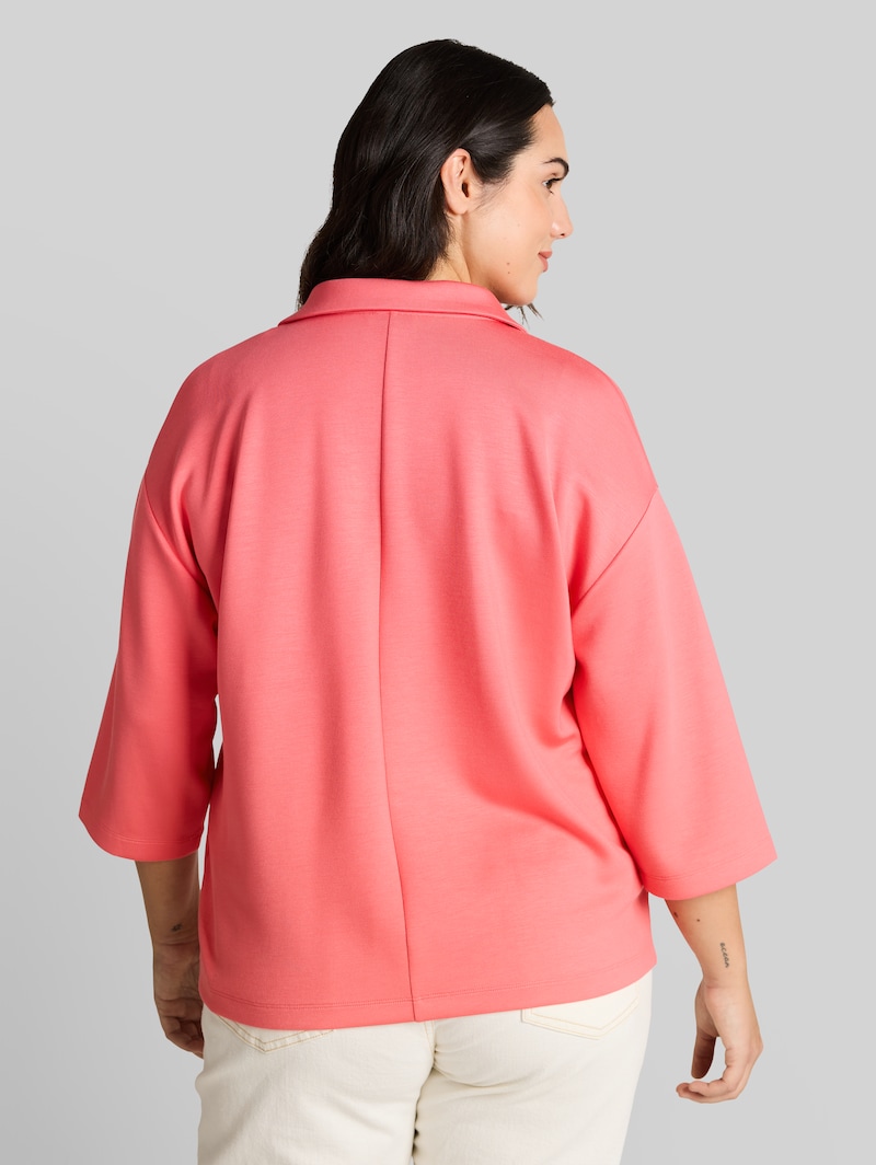 Tom Tailor Plus Size - Loose Fit Scuba Langarmshirt mit Polokragen - Soft Coral Pink