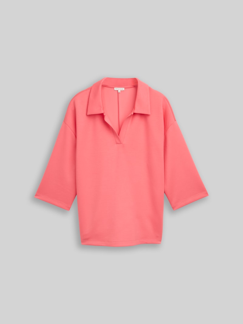 Tom Tailor Plus Size - Loose Fit Scuba Langarmshirt mit Polokragen - Soft Coral Pink