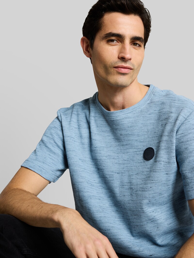 Tom Tailor T-Shirt mit Waffelstruktur - Blue Grey Waffle Inject