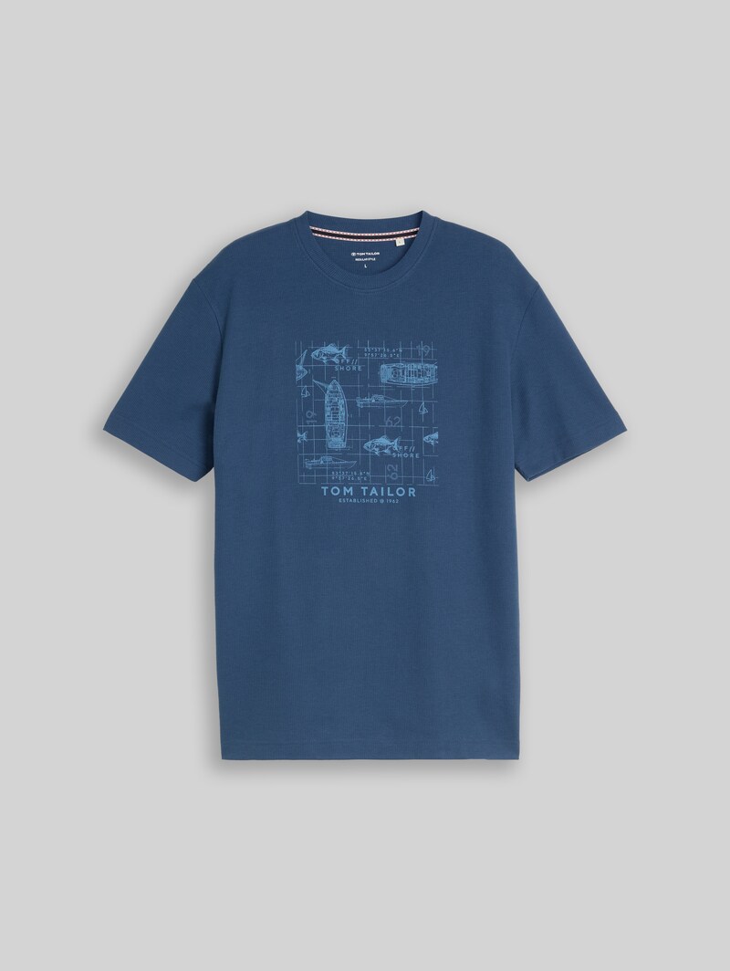 Tom Tailor T-Shirt mit Waffelstruktur - Dark Duck Blue