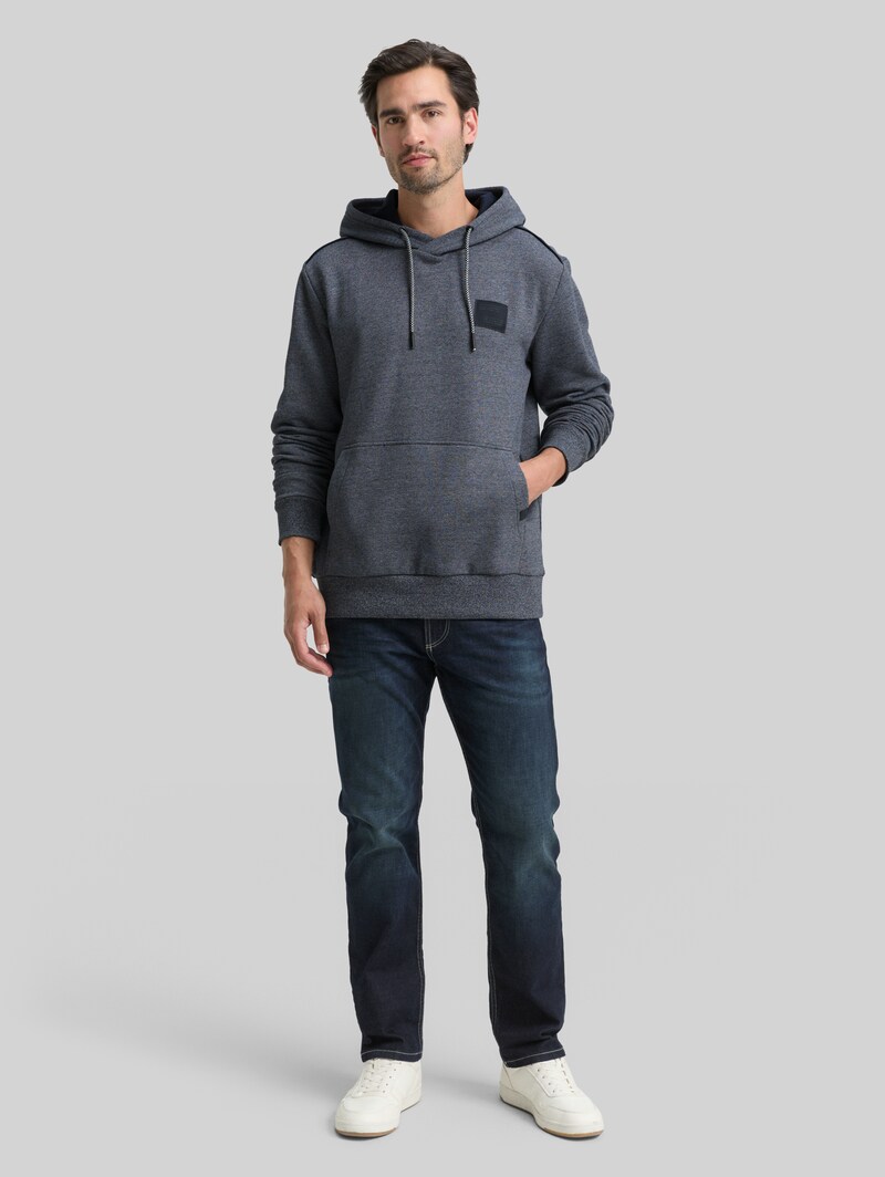 Tom Tailor Hoodie Sweatshirt mit Logo-Badge - Navy Grindle Structure