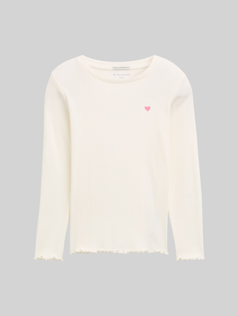 Tom Tailor Ripp Langarmshirt mit Stickerei - Wool White