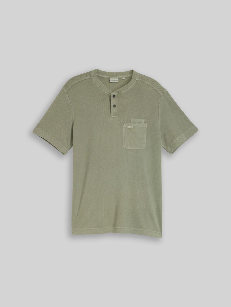 Tom Tailor Henley T-Shirt mit Brusttasche - Greyish Shadow Olive