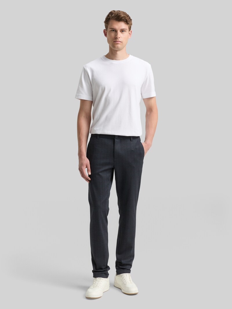 Tom Tailor TTTRAVIS SLIM Chino Hose aus Piqué Jersey - Navy Tonal Check