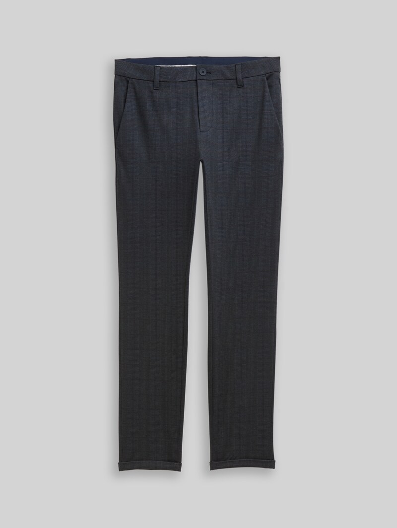 Tom Tailor TTTRAVIS SLIM Chino Hose aus Piqué Jersey - Navy Tonal Check